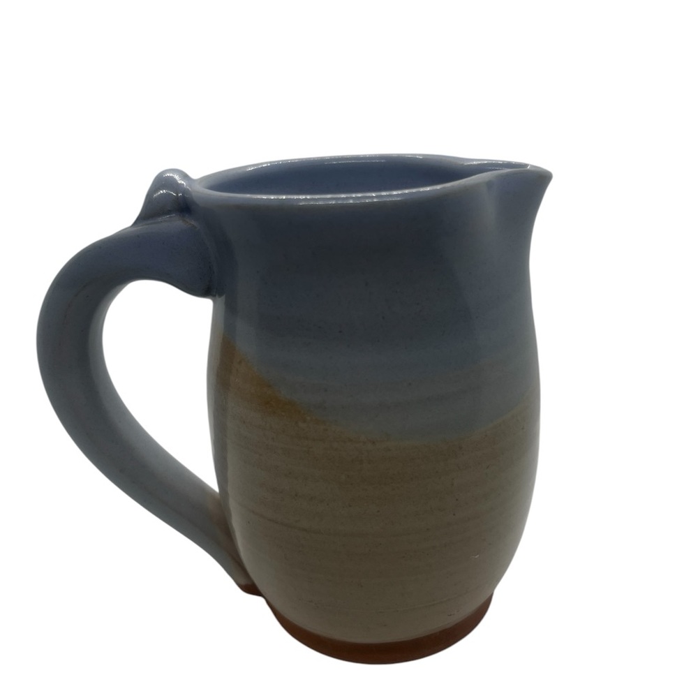 Handmade Studio Pottery Creamer Pitcher Blue Tan Woodland Tree Mug Signed‎ 5" - Picture 3 of 6